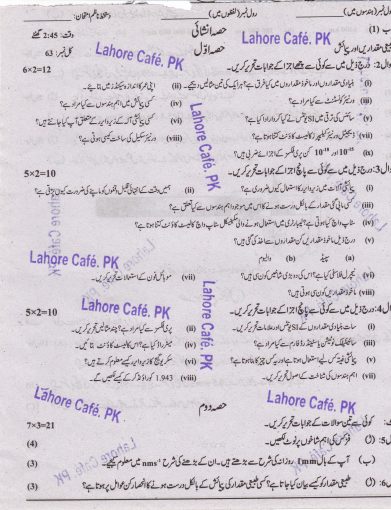 9th Class Physics Urdu Medium Model Paper 2017 Subjective
