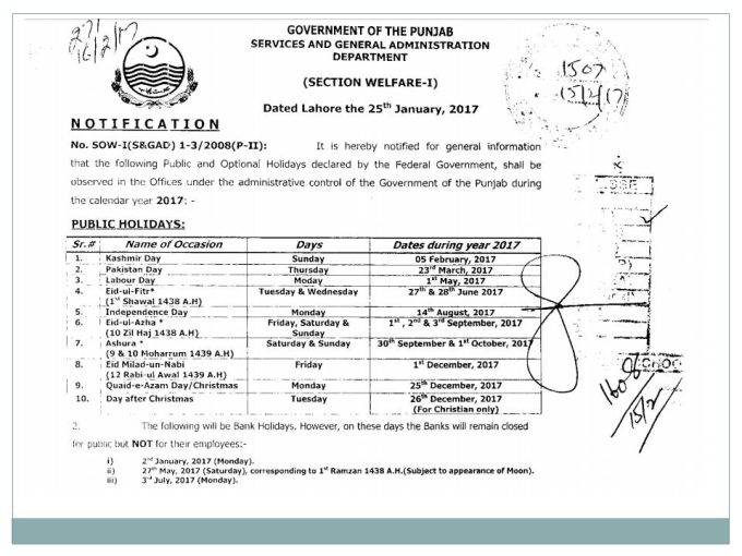 gazetted holidays in punjab pakistan 2017gazetted holidays in punjab pakistan 2017