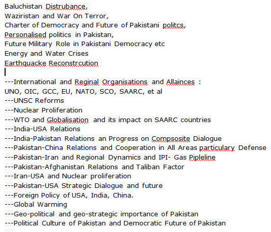 Pakistan National Issue Sample Questions Topics