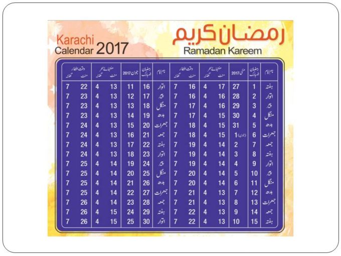Karachi Ramadan Timings 2017