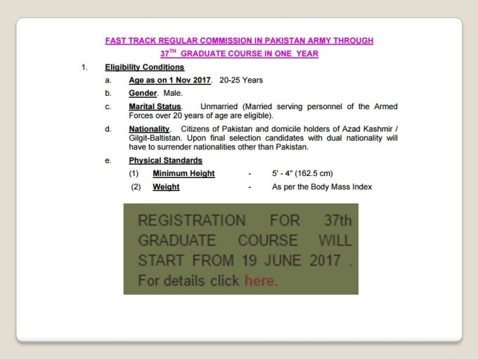 Join Pakistan Army Through Graduate Course Registration