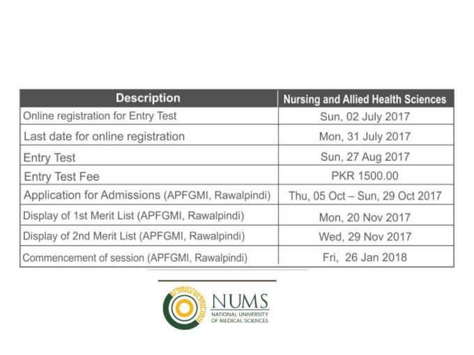 NUMS Entry Test Schedule For 2017