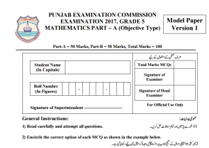 5th Class Maths Model Paper 2024 PEC Issued Board Sample Papers
