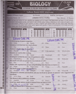 9th Class Biology Past Papers 2024 English Medium Lahore Board