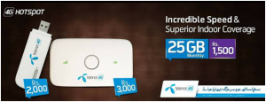 Telenor 4G Hotspot Packages 25GB In 1500 Monthly Telenor 4G Device Price In Pakistan