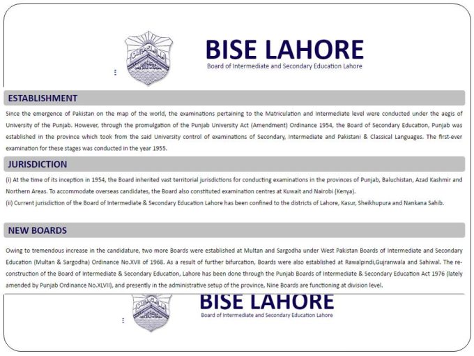 BISE Lahore Board 9th Class Result 2018