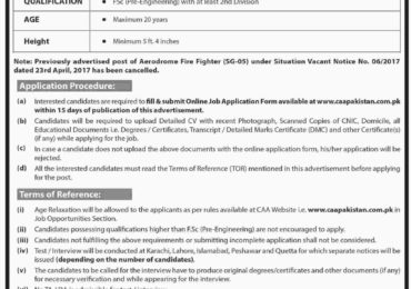Aerodrome Fire Fighter FSc Engineering Based Jobs 2020 Application Form Download