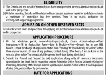 Punjab University Pharmacy Department Merit List 2023 Check