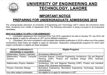 UET Lahore Admission 2024 Last Date Entry Test, UET Fee Structure