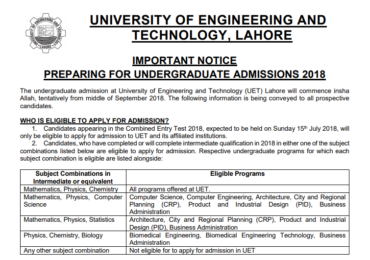 UET Lahore Entry Test Registration 2024