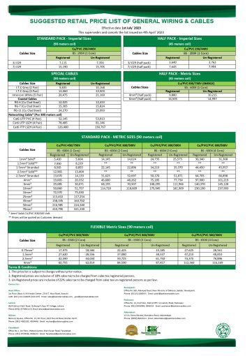 Pakistan Cables Price List 2023