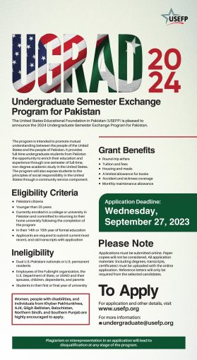 www.usefp.org Application Form 2023-24 Pakistan Fulbright Scholarship UGRAD